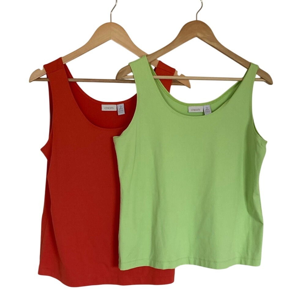 Chicos Womens Tank Top Bundle Orange Lime Size Large Classic‎ Closet Staple